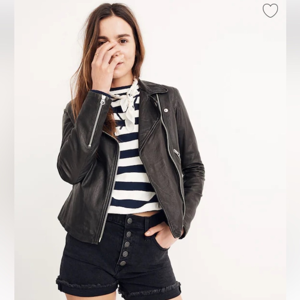 Madewell The Washed Leather Motorcycle Jacket in True Black size Small